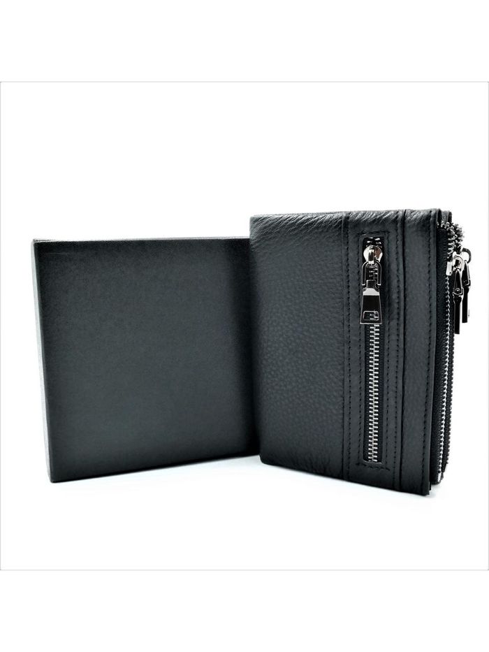 Чоловічий шкіряний гаманець Weatro 13 х 9,5 х 2,5 см Чорний wtro-K163-35 купить недорого в Ты Купи