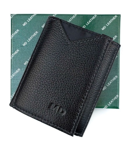 Компактный мужской кошелек из натуральной кожи MD Leather MD-610-A (JZ6717) черный купить недорого в Ты Купи