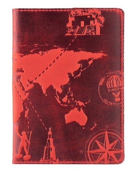 Кожаная красная обложка на паспорт HiArt PC-01 7 wonders of the world Красный купить недорого в Ты Купи