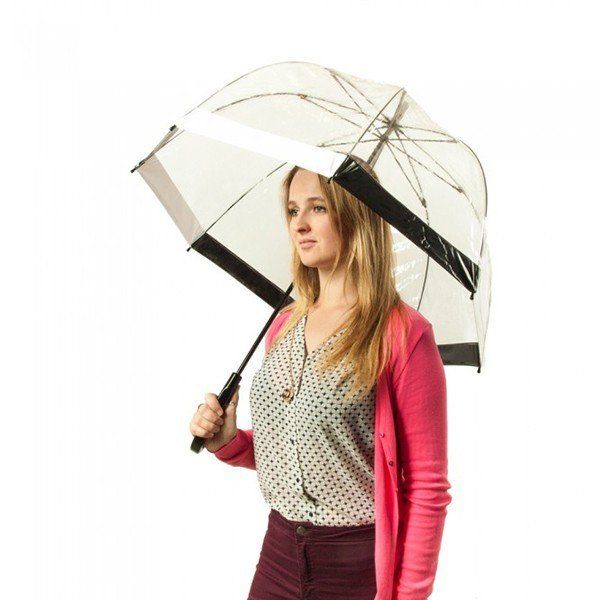 Механічна жіноча прозора парасолька-тростина FULTON BIRDCAGE-1 L041 - BLACK WHITE купити недорого в Ти Купи