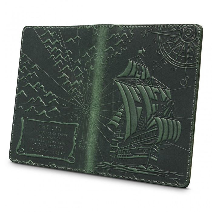 Шкіряна обкладинка на паспорт HiArt PC-01 Discoveries зелена Зелений купити недорого в Ти Купи