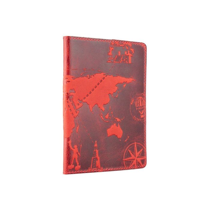 Кожаная красная обложка на паспорт HiArt PC-01 7 wonders of the world Красный купить недорого в Ты Купи