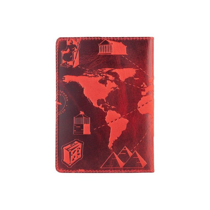 Шкіряна червона обкладинка на паспорт HiArt PC-01 7 wonders of the world Червоний купити недорого в Ти Купи