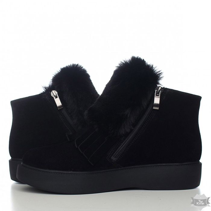 Женские замшевые черные ботинки с опушкой Villomi 0515-14ч купить недорого в Ты Купи
