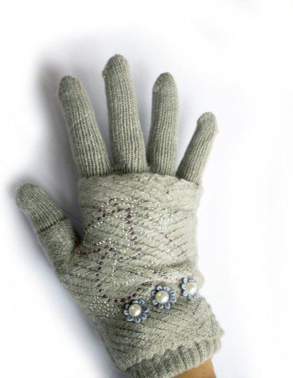 Вязаные серые женские перчатки-митенки Shust Gloves купить недорого в Ты Купи