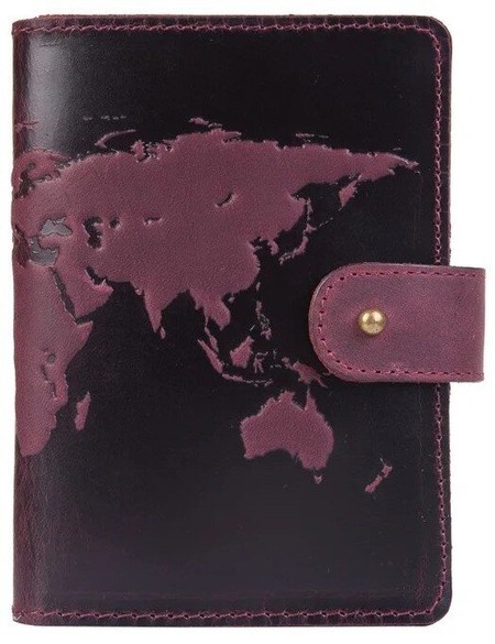 Обкладинка для паспорта зі шкіри Hi Art «World Map» PB-02/1 Shabby Plum Фіолетовий купити недорого в Ти Купи