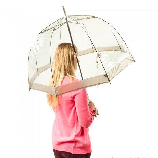 Механічна жіноча прозора парасолька-тростина FULTON BIRDCAGE-1 L041 - SILVER купити недорого в Ти Купи