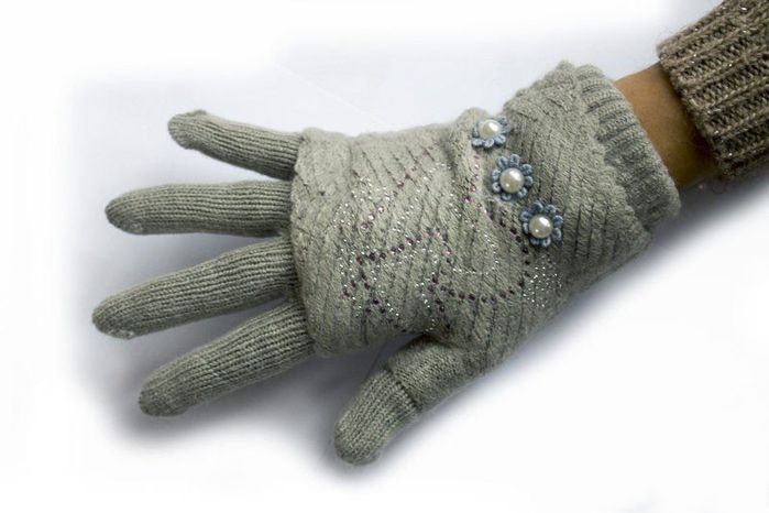 Вязаные серые женские перчатки-митенки Shust Gloves купить недорого в Ты Купи