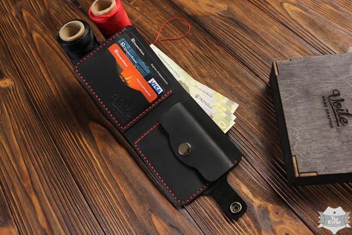 Чоловічий шкіряний гаманець ручної роботи VOILE vl-cw1-blk-red купити недорого в Ти Купи