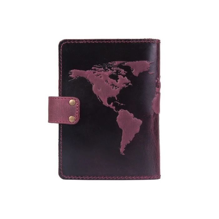 Обложка для паспорта из кожи Hi Art «World Map» PB-02/1 Shabby Plum Фиолетовый купить недорого в Ты Купи