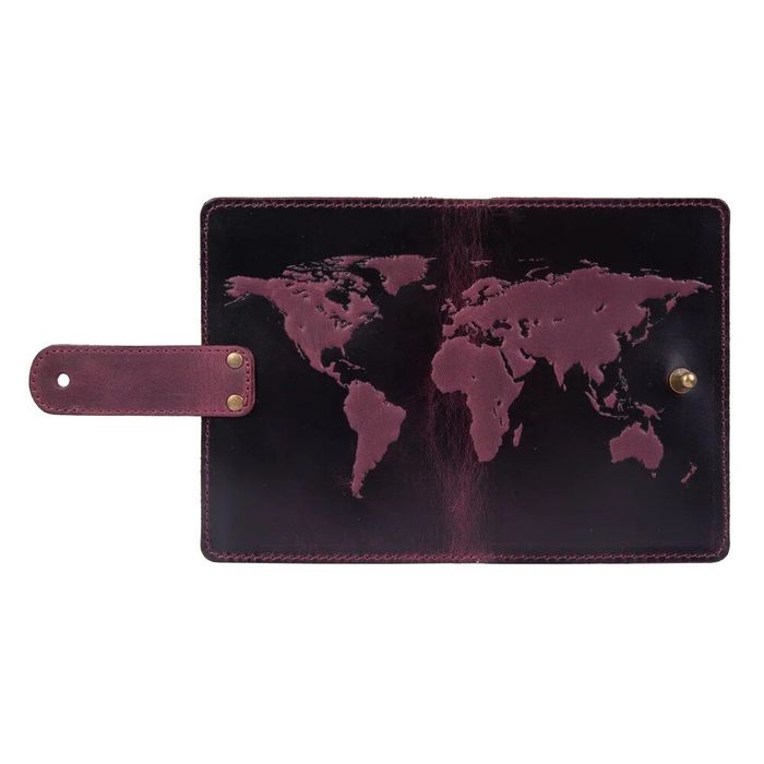 Обложка для паспорта из кожи Hi Art «World Map» PB-02/1 Shabby Plum Фиолетовый купить недорого в Ты Купи