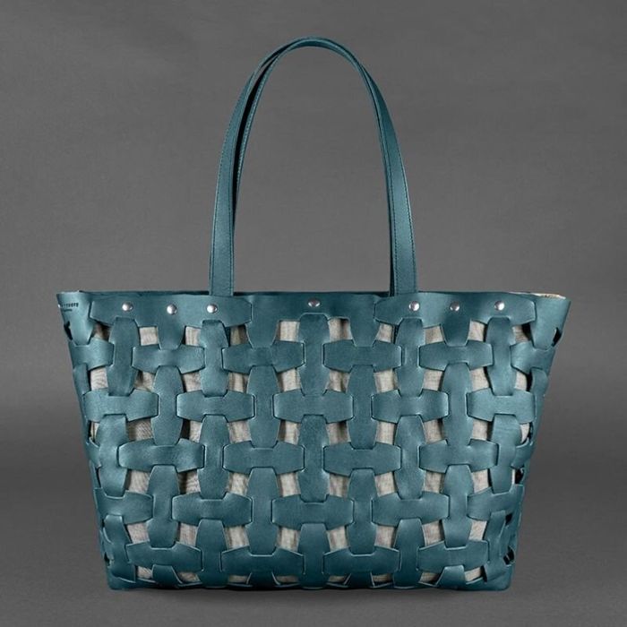 Кожаная плетеная женская сумка BlankNote Пазл Krast Xl Зеленая (BN-BAG-34-malachite) купить недорого в Ты Купи
