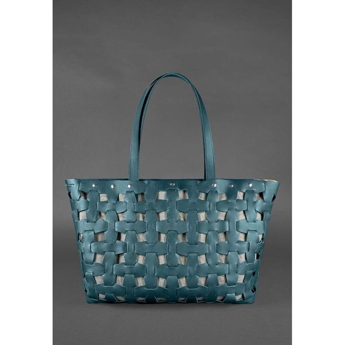 Шкіряна плетена жіноча сумка BlankNote Пазл Krast Xl Зелена (BN-BAG-34-malachite) купити недорого в Ти Купи