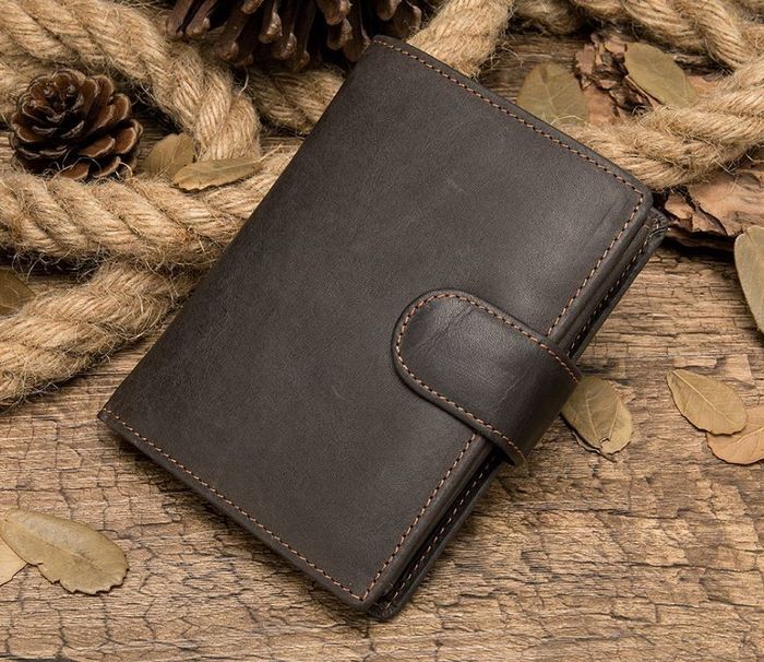 Мужской тёмно-коричневый кошелёк из натуральной кожи Vintage 14925 купить недорого в Ты Купи