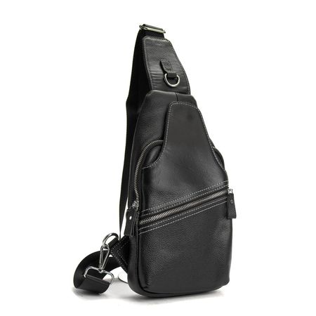 Сумка-слинг черная кожаная Tiding Bag F-A25F-5033A купить недорого в Ты Купи