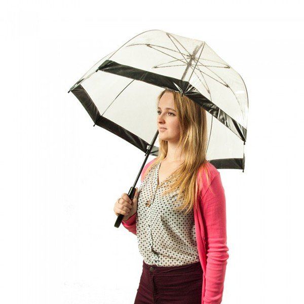 Механический женский прозрачный зонт-трость FULTON BIRDCAGE-1 L041 - BLACK купить недорого в Ты Купи