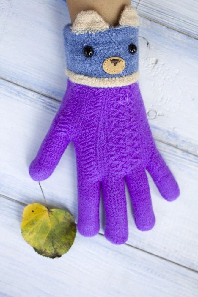 Перчатки детские вязаные фиолетовые «Мишка» 5629-7 купить недорого в Ты Купи