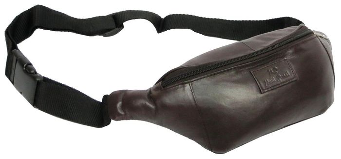 Мужская кожаная темно-коричневая сумка на пояс Paul Rossi 907-mtn dark brown купить недорого в Ты Купи