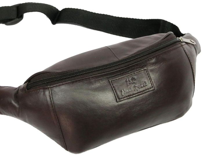 Мужская кожаная темно-коричневая сумка на пояс Paul Rossi 907-mtn dark brown купить недорого в Ты Купи