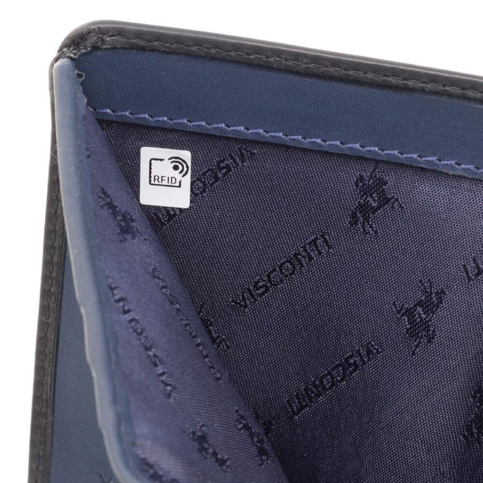 Кожаный мужской кошелек Visconti PLR70 Piana c RFID (Black-Steel Blue) купить недорого в Ты Купи