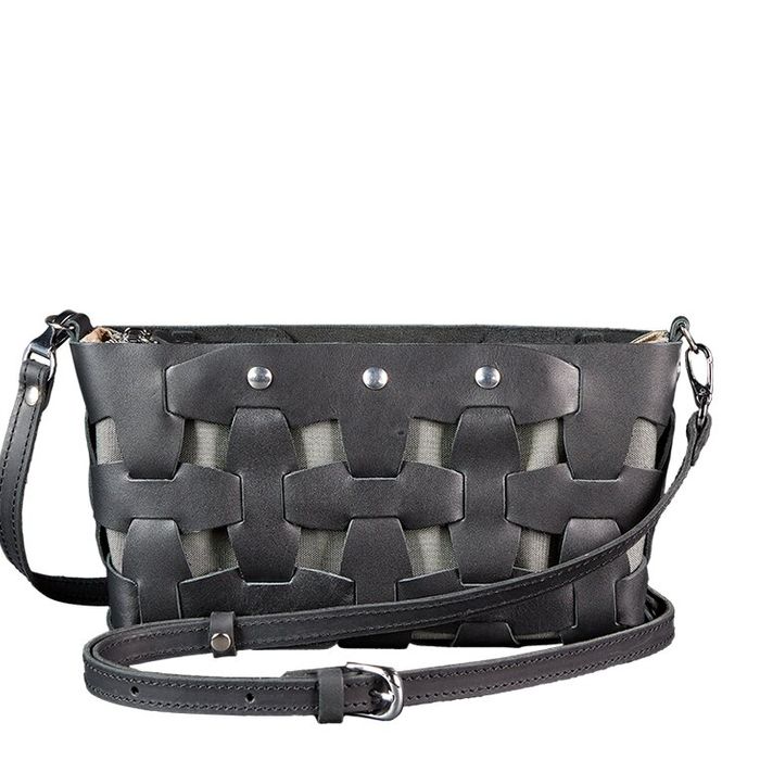 Кожаная плетеная женская сумка Пазл S Черная Krast (BN-BAG-31-g) купить недорого в Ты Купи