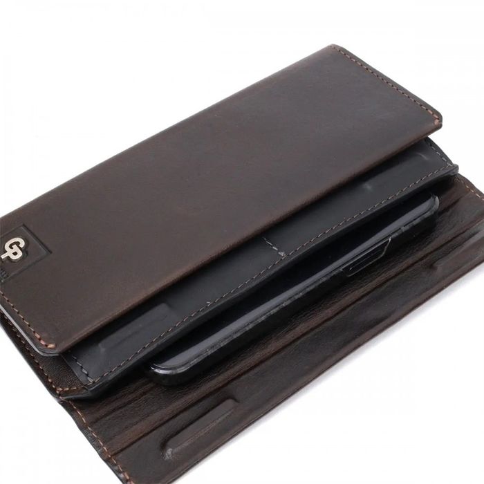 Кожаный мужской кошелек ручной работы с отделом для телефона GRANDE PELLE 11645 купить недорого в Ты Купи