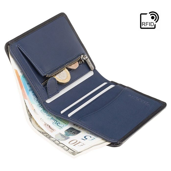Кожаный мужской кошелек Visconti PLR70 Piana c RFID (Black-Steel Blue) купить недорого в Ты Купи