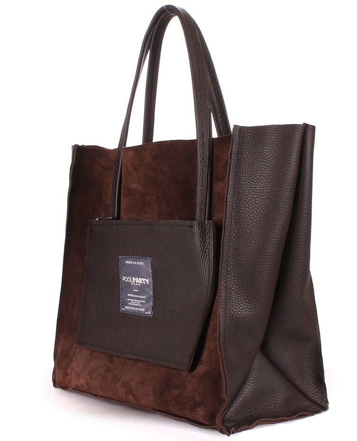 Шкіряна двостороння сумка POOLPARTY Soho коричнева купити недорого в Ти Купи