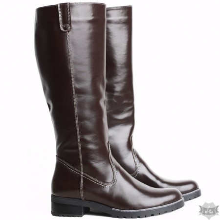 Женские кожаные коричневые сапоги без каблука Villomi 2517-04 купить недорого в Ты Купи