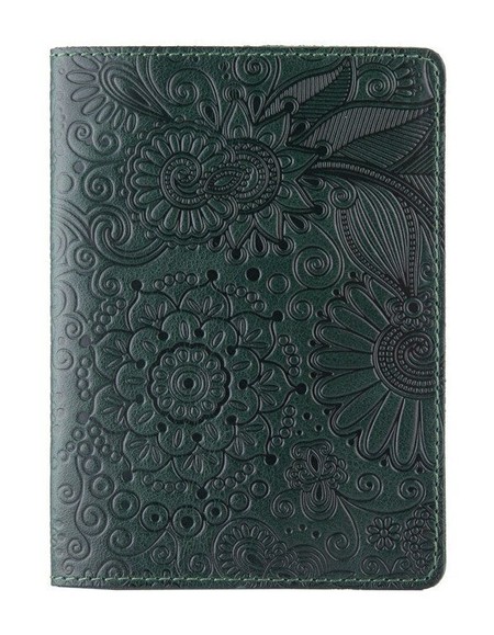 Шкіряна зелена обкладинка на паспорт HiArt PC-01 Mehendi Art Зелений купити недорого в Ти Купи