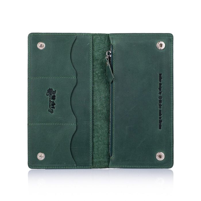 Зелений шкіряний гаманець Hi Art WP-05 Mehendi Art Зелений купити недорого в Ти Купи