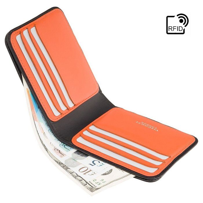 Шкіряний чоловічий гаманець Visconti VSL35 Trim c RFID (Black-Orange) купити недорого в Ти Купи
