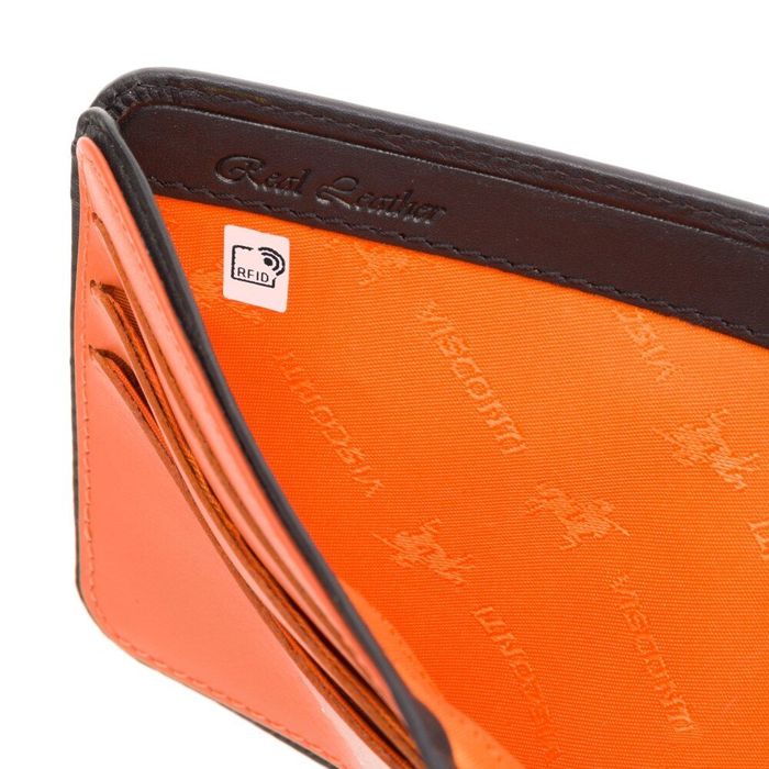 Кожаный мужской кошелек Visconti VSL35 Trim c RFID (Black-Orange) купить недорого в Ты Купи