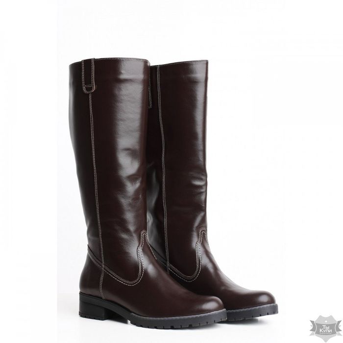 Женские кожаные коричневые сапоги без каблука Villomi 2517-04 купить недорого в Ты Купи