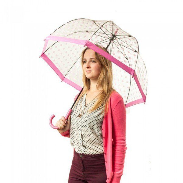 Женский механический прозрачный зонт-трость Fulton Birdcage-2 L042 - Pink Polka купить недорого в Ты Купи