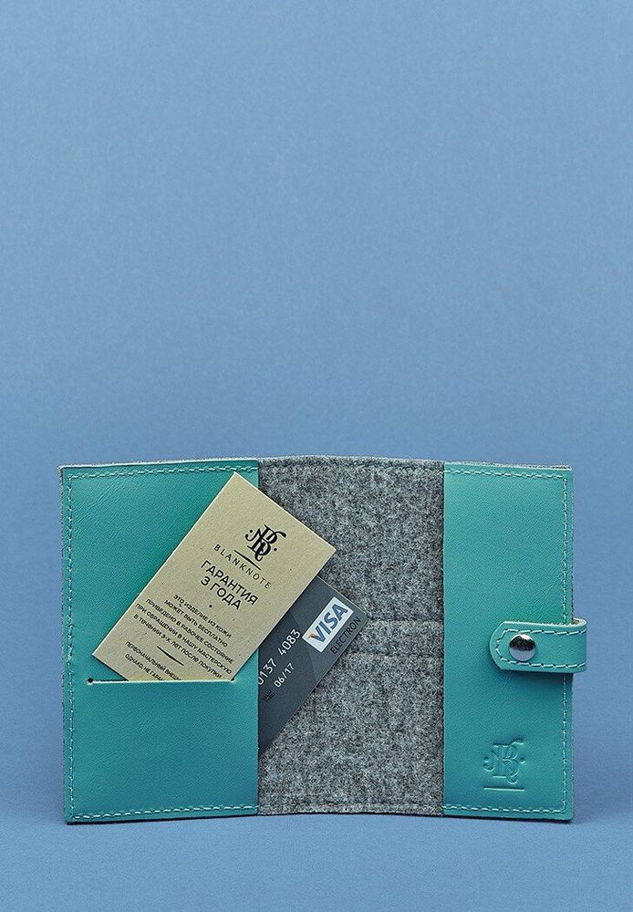 Фетровий жіноча обкладинка для паспорта BlankNote 1.1 з шкіряними бірюзовими вставками купити недорого в Ти Купи