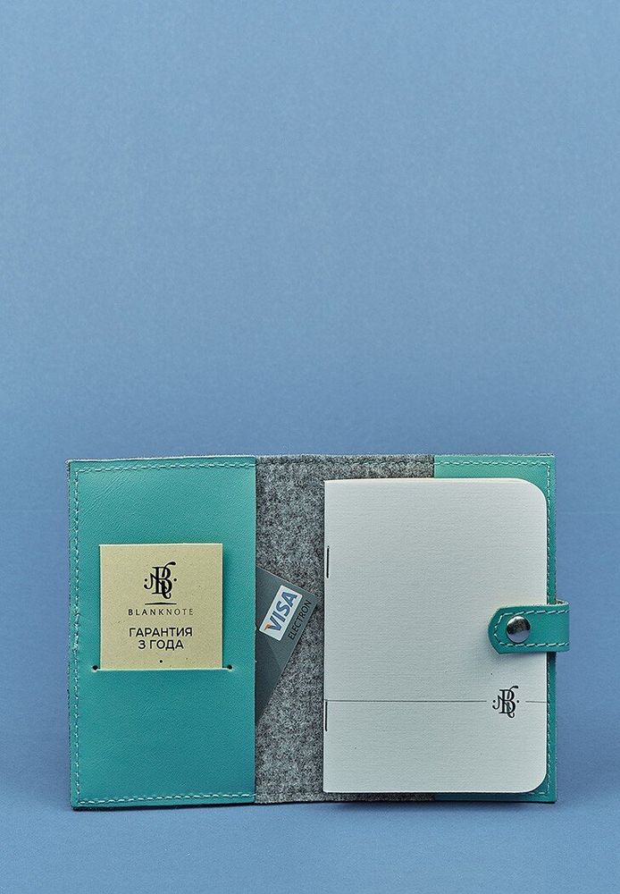 Фетровая женская обложка для паспорта BlankNote 1.1 с кожаными бирюзовыми вставками купить недорого в Ты Купи