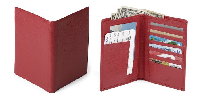 Чоловічий шкіряний гаманець з відділеннями для паспортів SHVIGEL 13831 Червоний купити недорого в Ти Купи