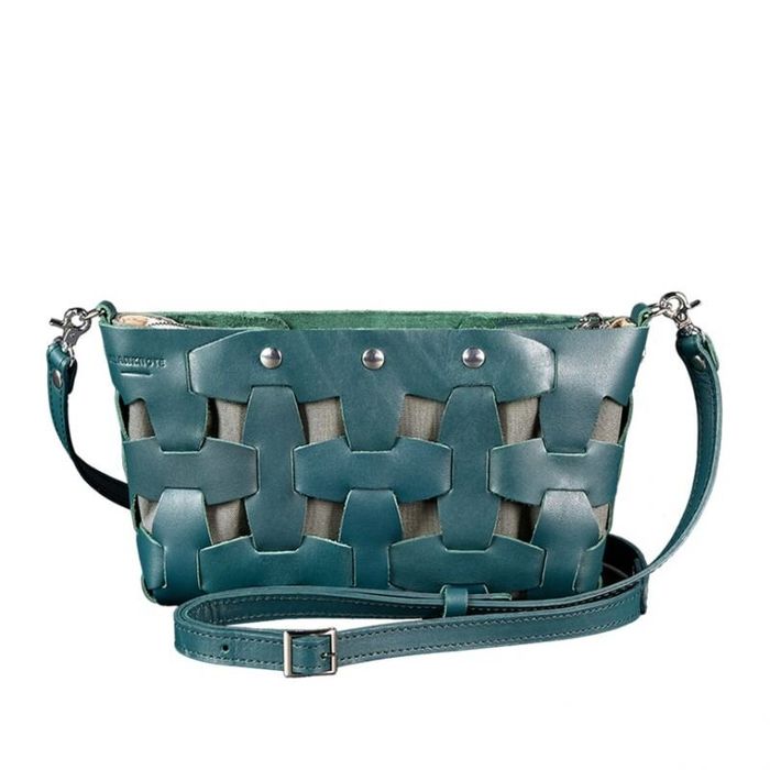 Кожаная плетеная женская сумка BlankNote Пазл Krast S Зеленая (BN-BAG-31-malachite) купить недорого в Ты Купи