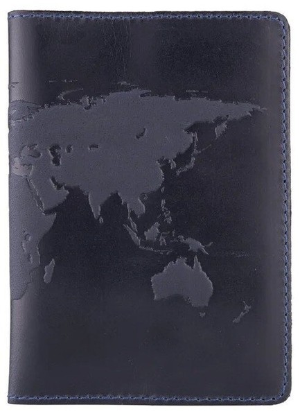 Обложка для паспорта из кожи Hi Art «World Map» PC-02 Темно-синий купить недорого в Ты Купи