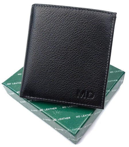 Компактный мужской кожаный кошелек MD Leather MD-608-A (JZ6739) черный купить недорого в Ты Купи
