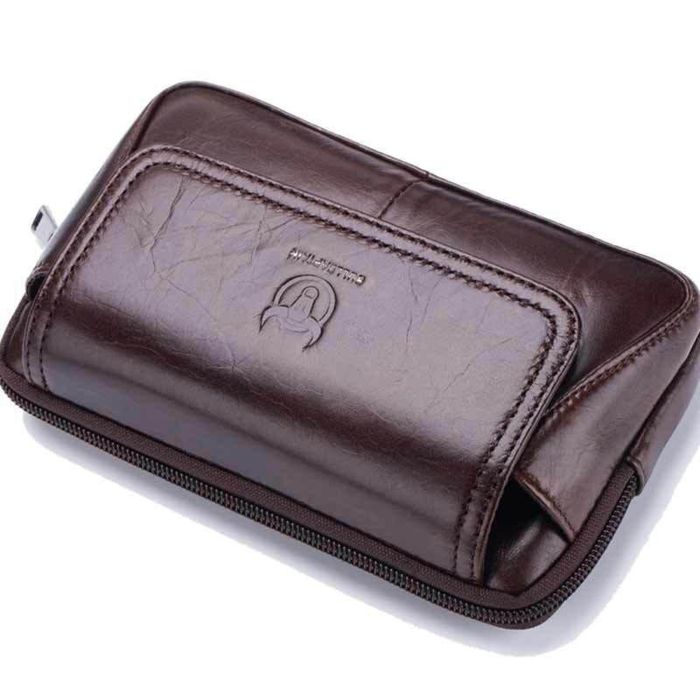 Шкіряна темно- сумка на пояс для смартфона Bull t1366 Темно-коричневий купити недорого в Ти Купи