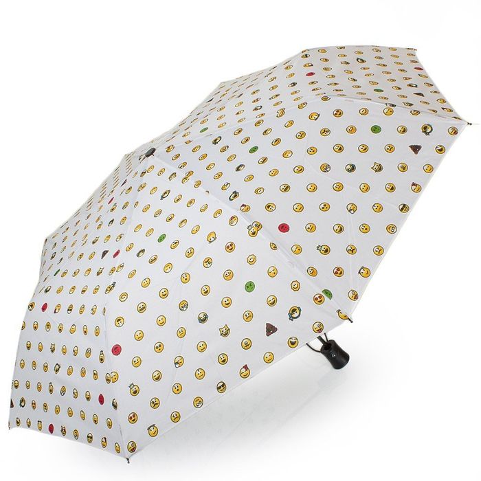 Полуавтоматический женский зонтик HAPPY RAIN белый со смайликами купить недорого в Ты Купи