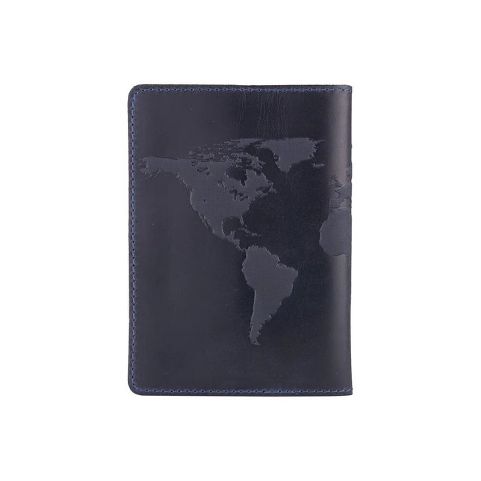 Обкладинка для паспорта зі шкіри Hi Art «World Map» PC-02 Темно-синій купити недорого в Ти Купи