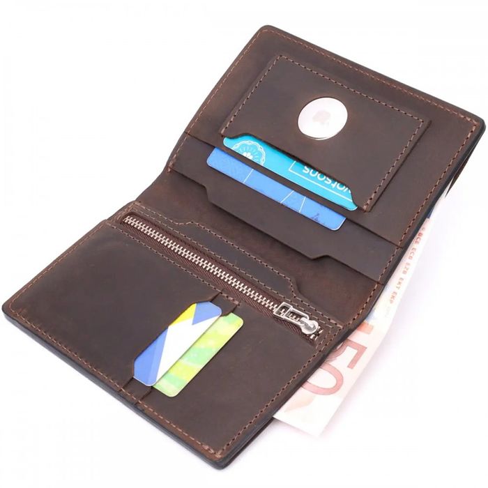 Шкіряний чоловічий гаманець ручної роботи з утримувачем для Apple AirTag GRANDE PELLE 11624 купити недорого в Ти Купи