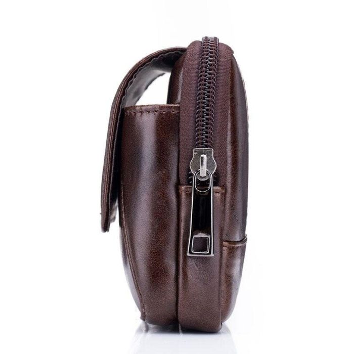 Шкіряна темно- сумка на пояс для смартфона Bull t1366 Темно-коричневий купити недорого в Ти Купи