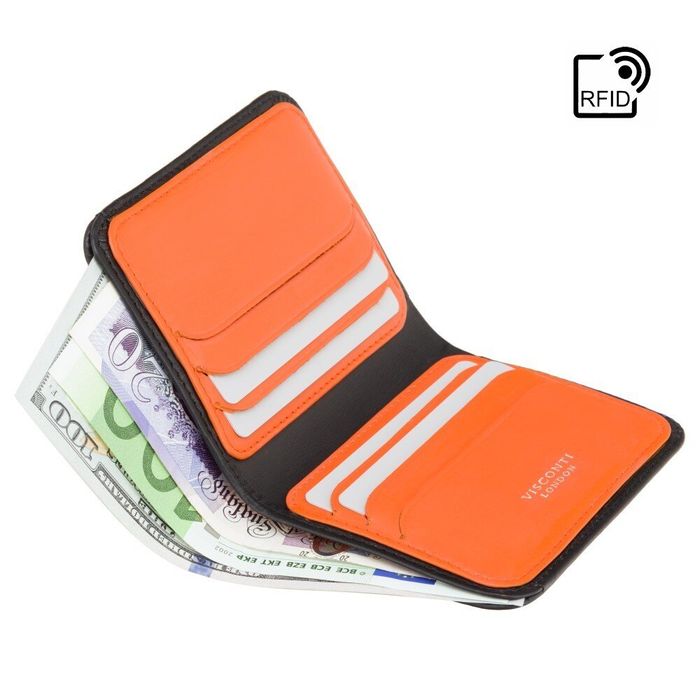 Шкіряний чоловічий гаманець Visconti VSL34 Lank c RFID (Black-Orange) купити недорого в Ти Купи