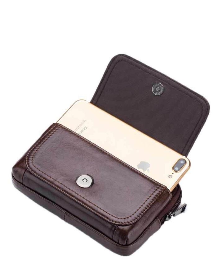 Кожаная темно- сумка на пояс для смартфона Bull t1366 Темно-коричневый купить недорого в Ты Купи