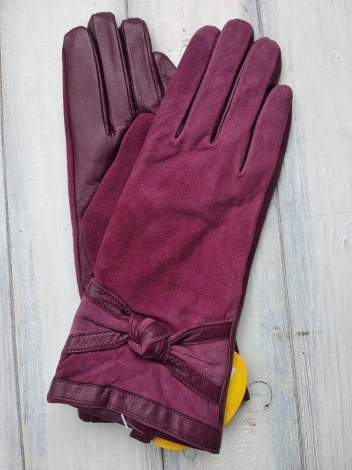 Перчатки женские сливовые комбинированные кожа+замша 719s3 L Shust Gloves купить недорого в Ты Купи