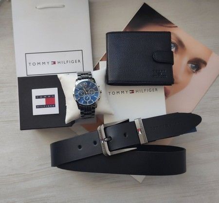Мужской подарочный набор часы, кожаный ремень и кошелек black/silver купить недорого в Ты Купи